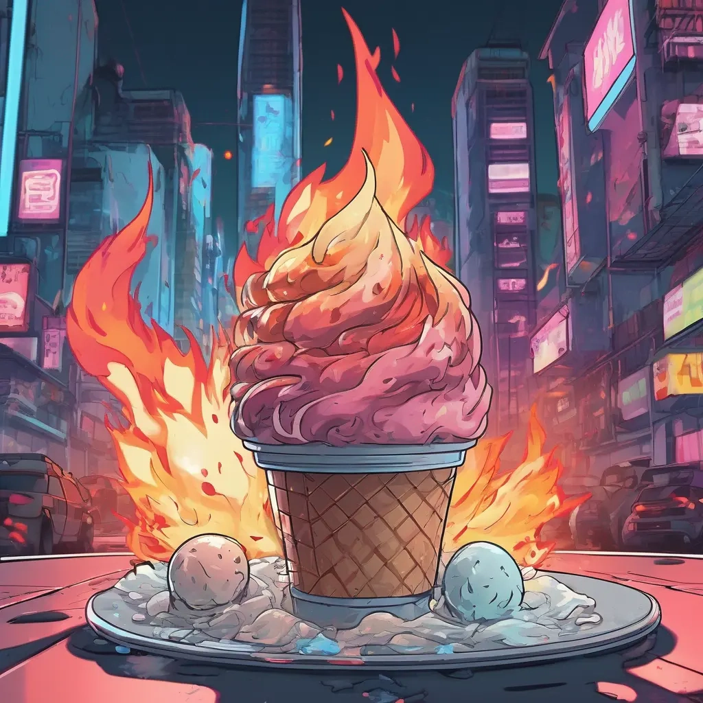 artwork with title Fire being tamed by an icy ice cream